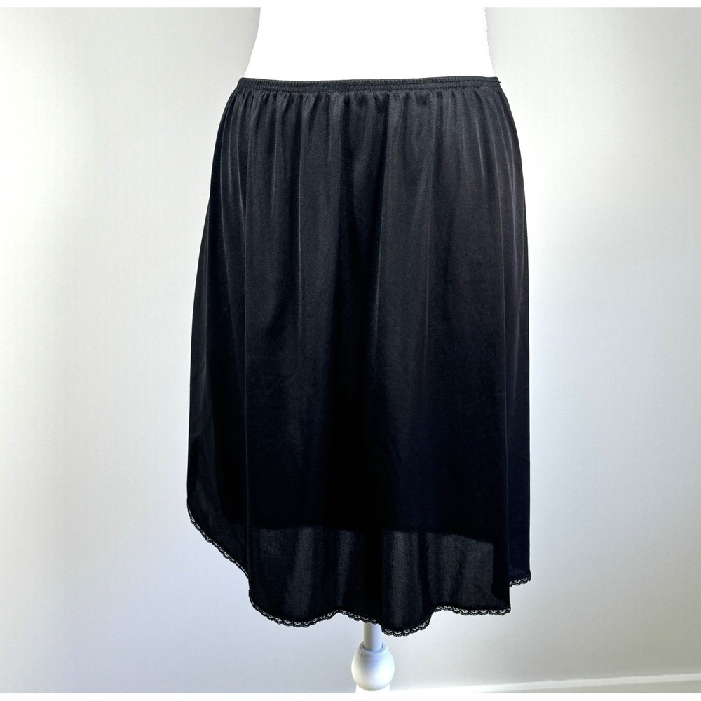 Vintage Vasserette Nylon Half Slip Size‎ L 21 " Side Slit Lace Trim Black USA